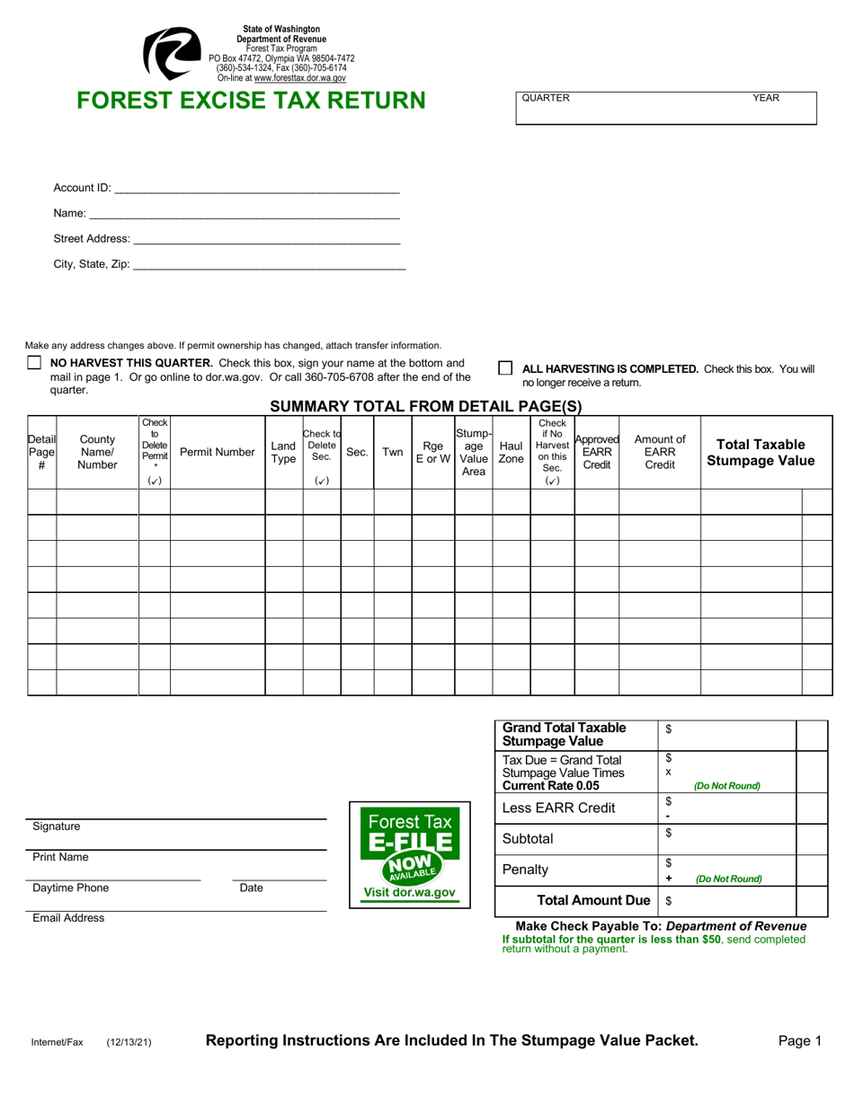 Standard Harvester Forest Excise Tax Return - Washington, Page 1