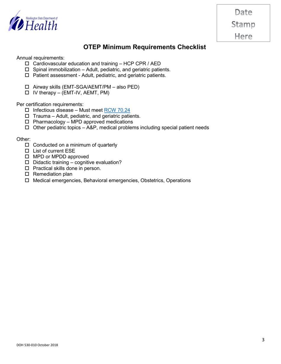 DOH Form 530-010 Emergency Medical Services Ongoing Training  Evaluation Program Application - Washington, Page 3