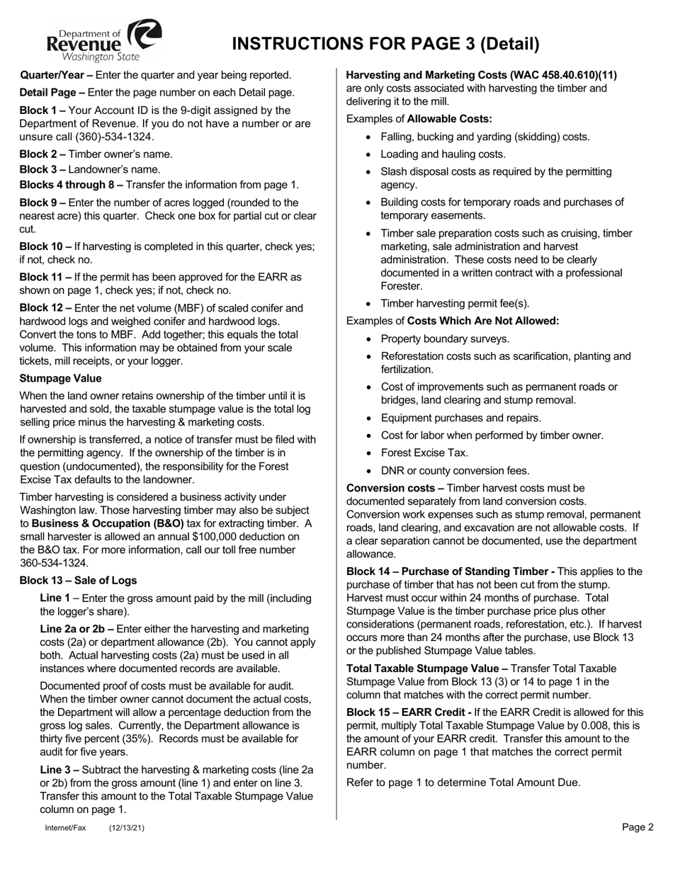 Small Harvester Forest Excise Tax Return - Washington, Page 2