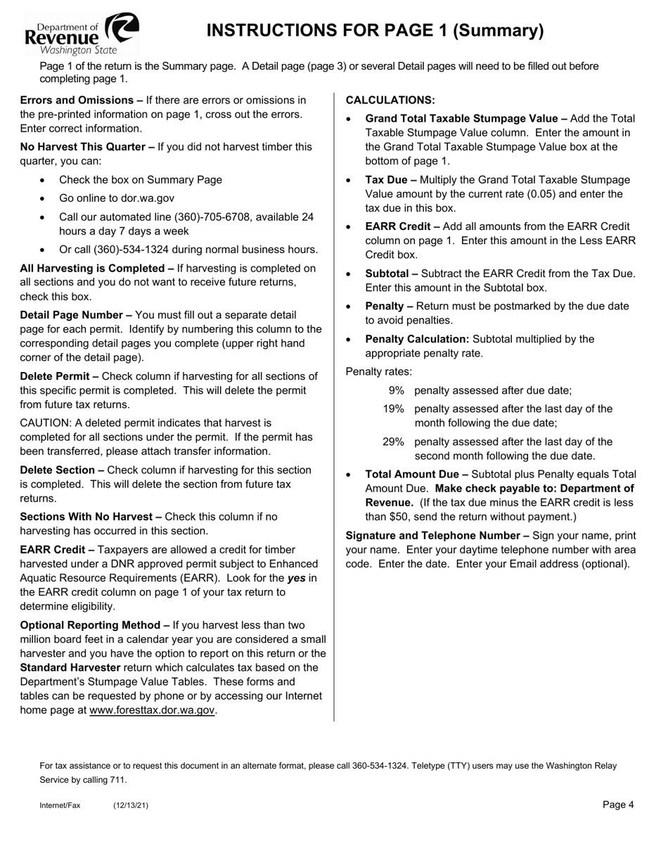 Small Harvester Forest Excise Tax Return - Washington, Page 4