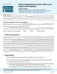 Form REV64 0011 &quot;Deferral Application for Senior Citizens and People With Disabilities&quot; - Washington