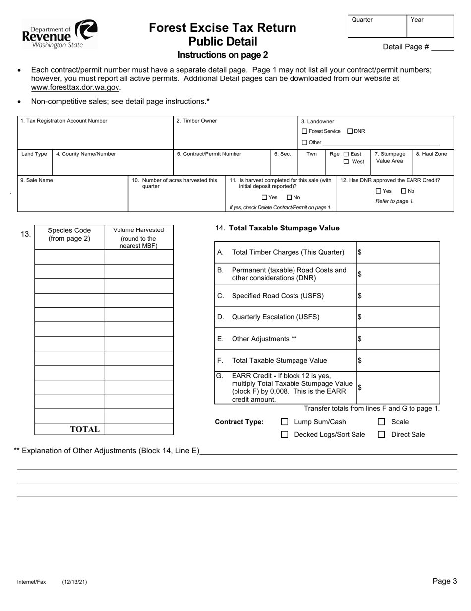 Public Harvester Forest Excise Tax Return - Washington, Page 3