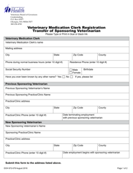 DOH Form 672-079 Veterinary Medication Clerk Registration Transfer of Sponsoring Veterinarian - Washington