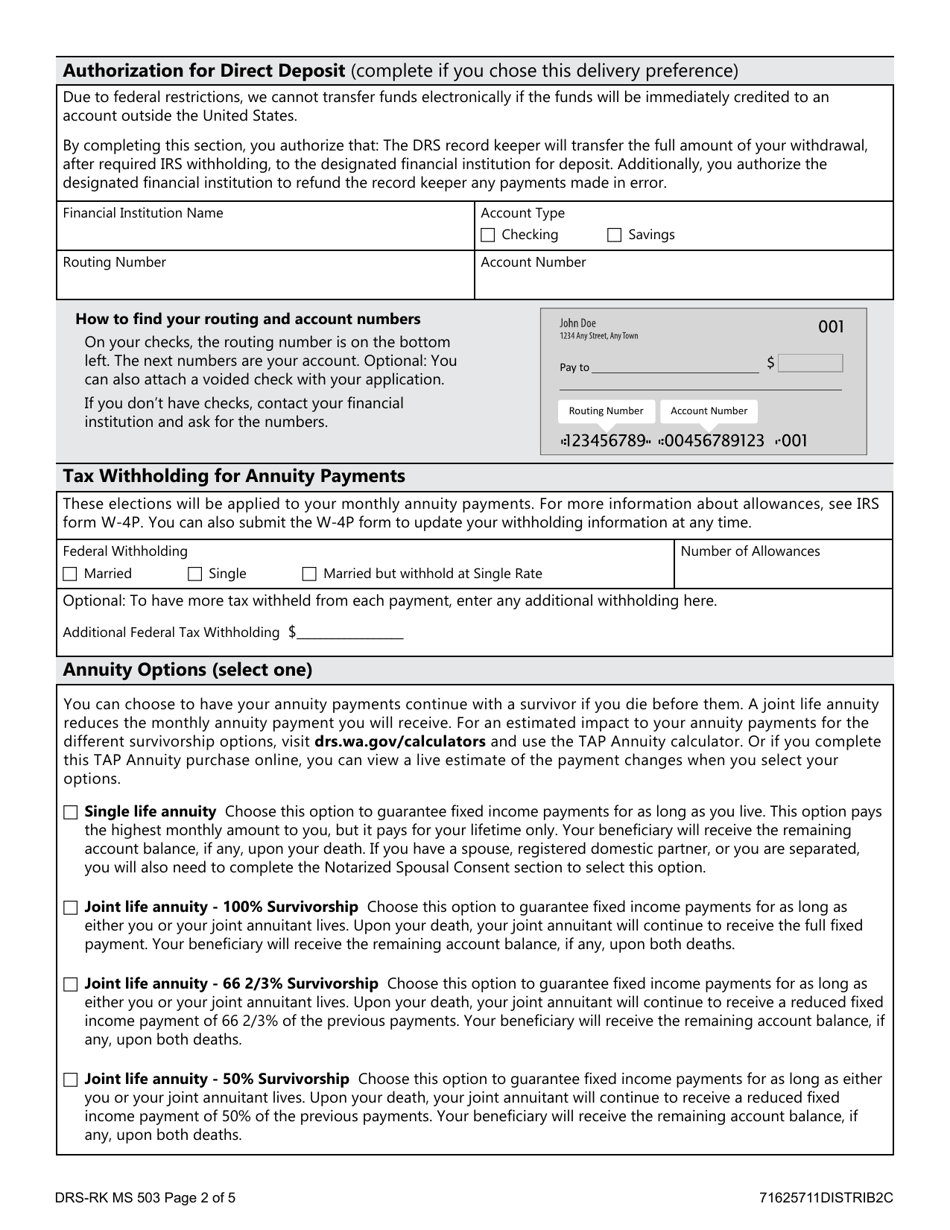 Form DRS-RK MS503 Plan 3 Tap Annuity Purchase - Washington, Page 2