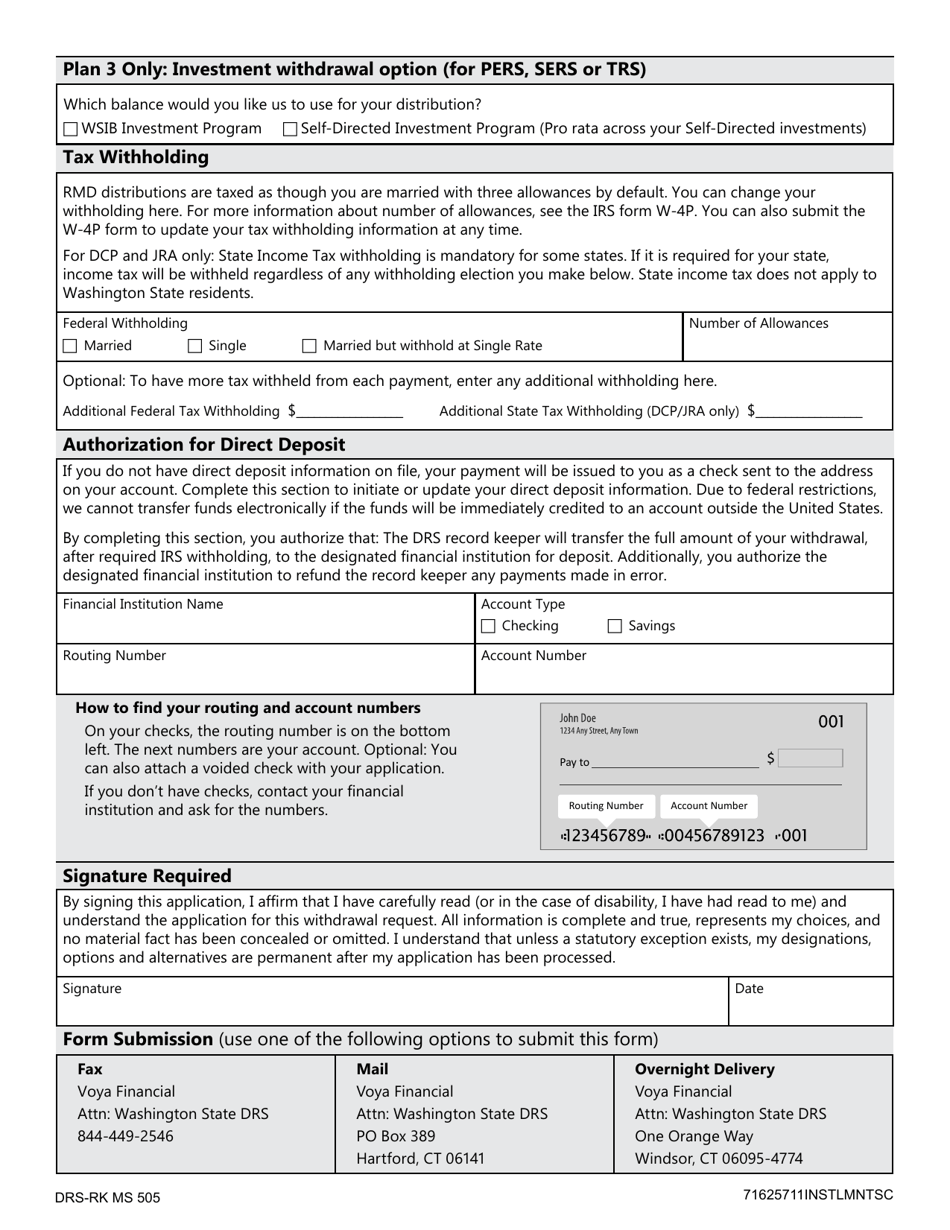 Form DRS-RK MS505 Rmd Change Request: Dcp, Jra or Plan 3 - Washington, Page 2