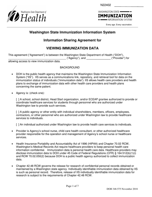 DOH Form 348-575 Information Sharing Agreement for Viewing Immunization Data - Washington State Immunization Information System - Washington