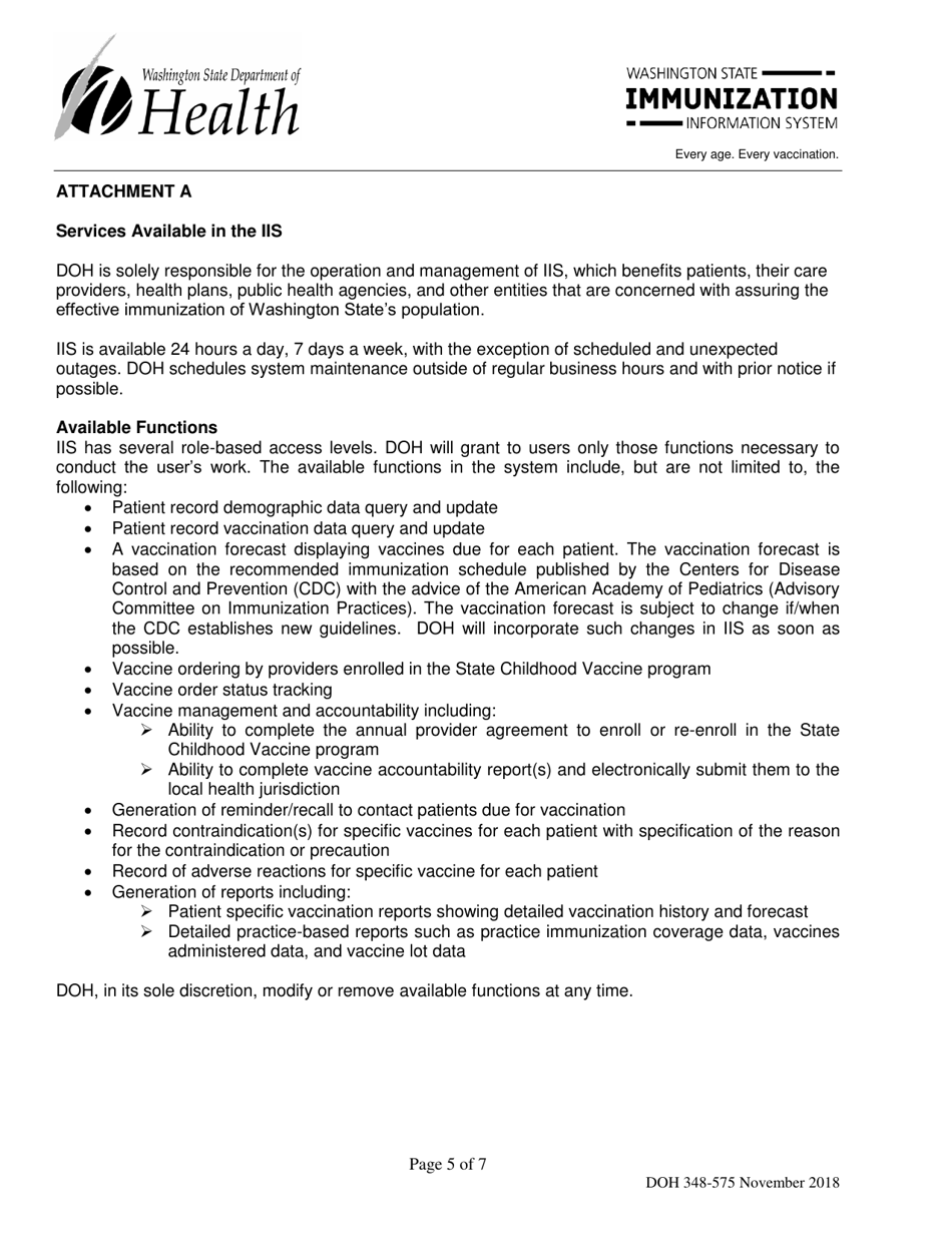 DOH Form 348-575 Information Sharing Agreement for Viewing Immunization Data - Washington State Immunization Information System - Washington, Page 5