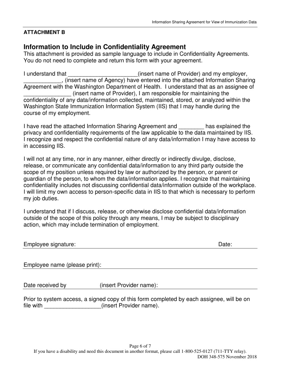 DOH Form 348-575 Information Sharing Agreement for Viewing Immunization Data - Washington State Immunization Information System - Washington, Page 6