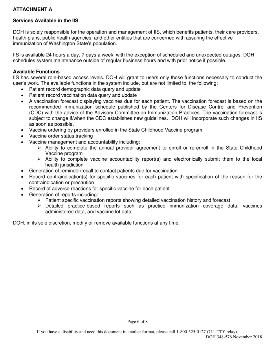 DOH Form 348-576 Information Sharing Agreement for Exchange of Immunization Data - Washington State Immunization Information System - Washington, Page 6