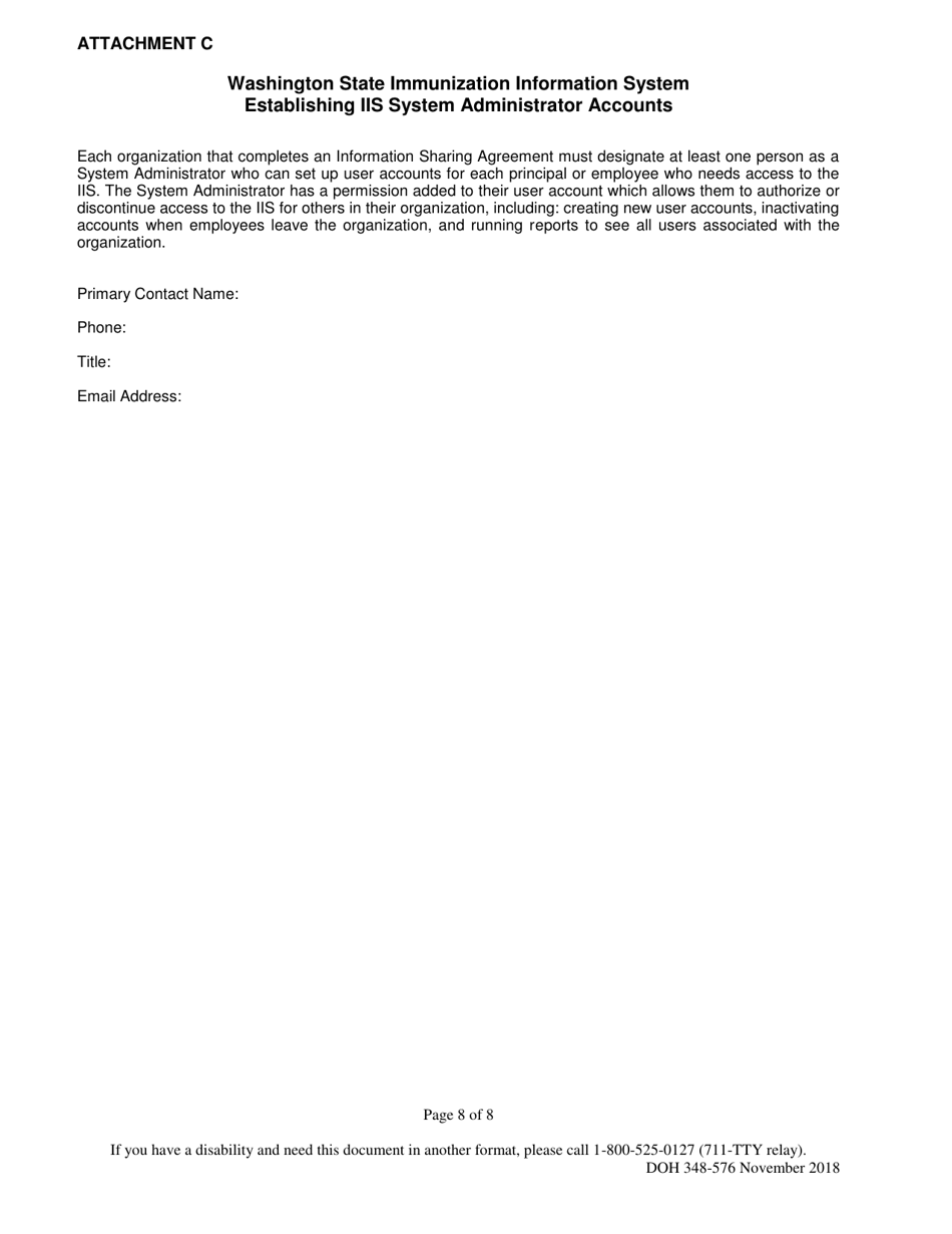 DOH Form 348-576 Information Sharing Agreement for Exchange of Immunization Data - Washington State Immunization Information System - Washington, Page 8