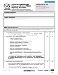 Form DRS PS274 Public Safety Employees&#039; Retirement System (Psers) Eligibility Worksheet - Washington