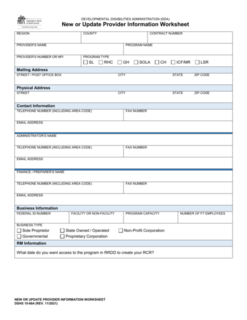 DSHS Form 10-664 Printable Pdf