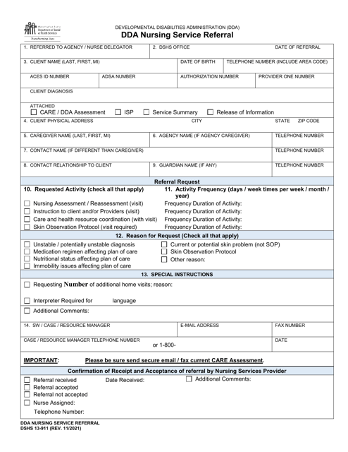 DSHS Form 13-911 Dda Nursing Service Referral - Washington