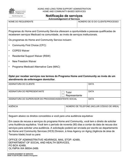 DSHS Form 14-225 Acknowledgement of Services - Washington (Portuguese)