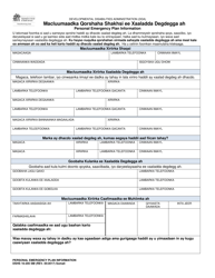DSHS Form 16-205 Personal Emergency Plan Information - Washington (Somali)