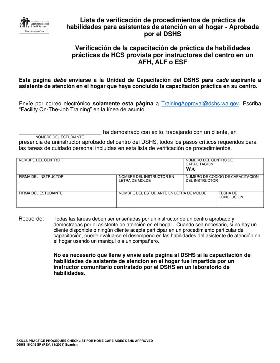 DSHS Formulario 16-245 Lista De Verificacion De Procedimientos De Practica De Habilidades Para Asistentes De Atencion En El Hogar - Aprobada Por El Dshs - Washington (Spanish), Page 12