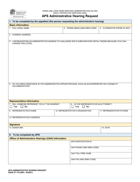DSHS Form 27-178  Printable Pdf