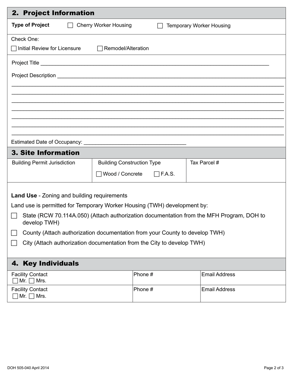 DOH Form 505-040 Construction Review Cherry Harvest Camp / Temporary Worker Housing Application - Washington, Page 5