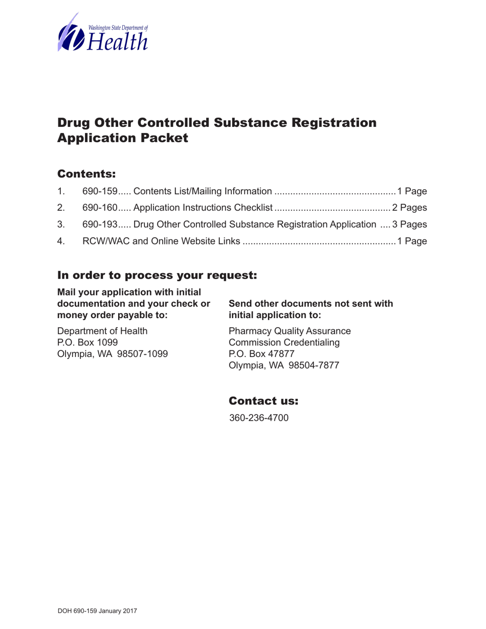 DOH Form 690-193 Drug Other Controlled Substance Registration Application - Washington, Page 1