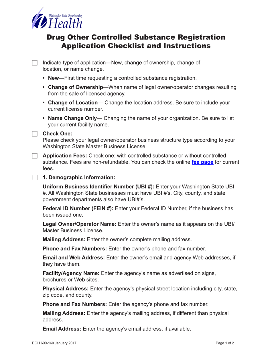 DOH Form 690-193 Drug Other Controlled Substance Registration Application - Washington, Page 3