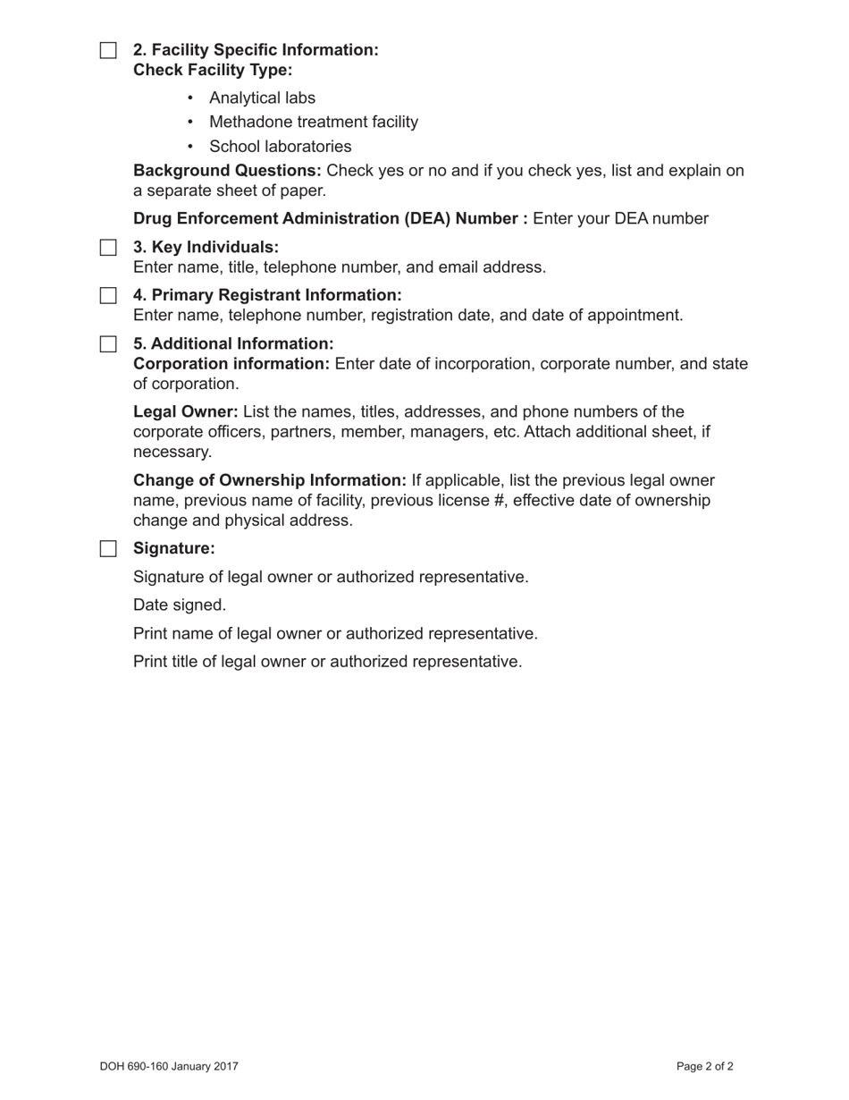 DOH Form 690-193 Drug Other Controlled Substance Registration Application - Washington, Page 4