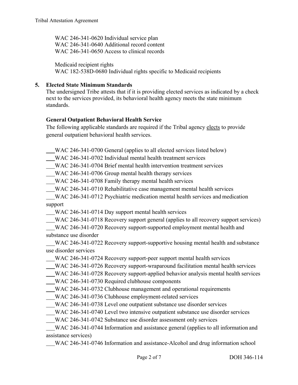 DOH Form 346-114 Tribal Attestation for Behavioral Health Agencies: for Substance Use Disorder Services, Mental Health Services, and Licensure - Washington, Page 2
