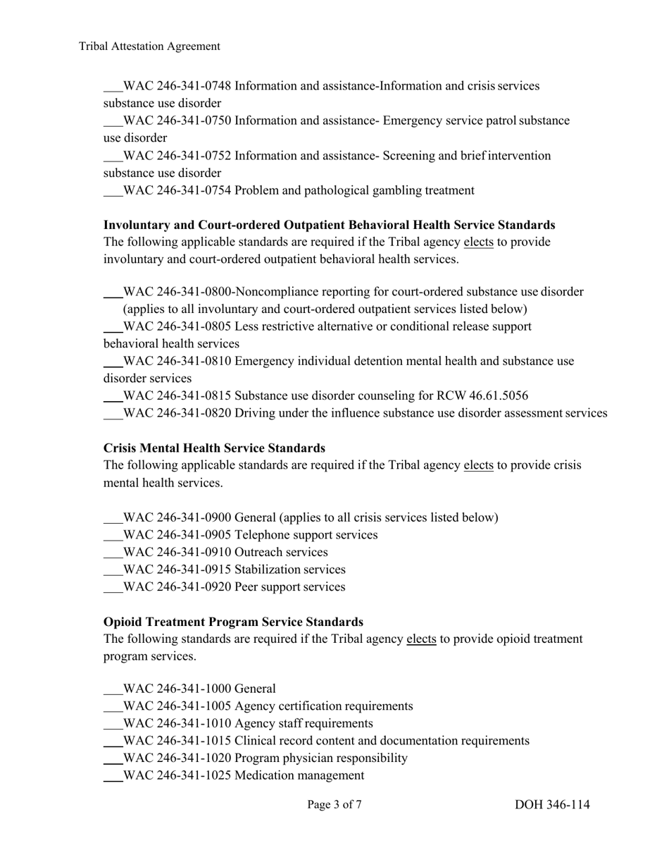 DOH Form 346-114 Tribal Attestation for Behavioral Health Agencies: for Substance Use Disorder Services, Mental Health Services, and Licensure - Washington, Page 3