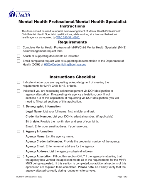 DOH Form 611-015  Printable Pdf