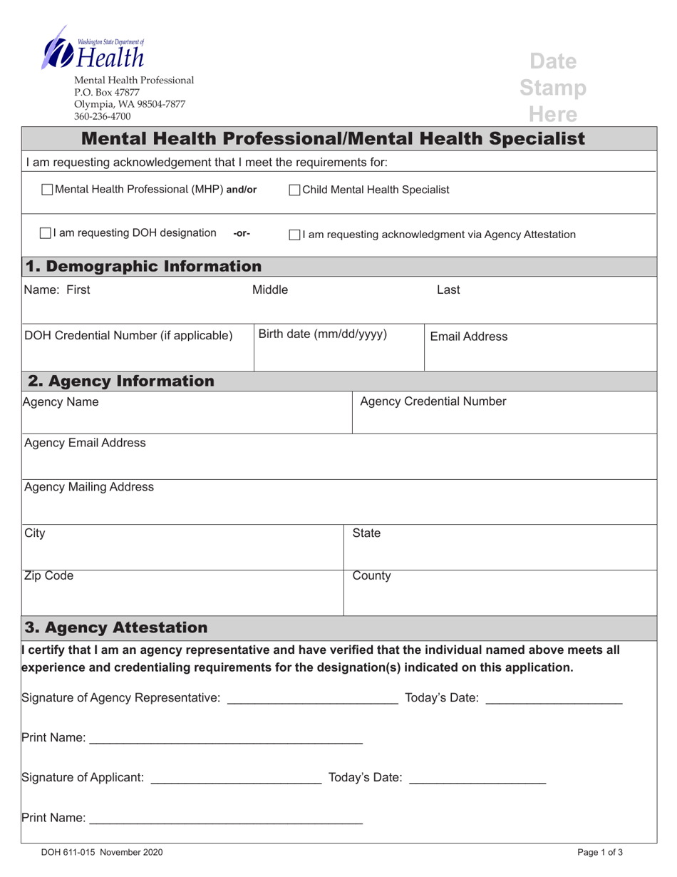 DOH Form 611-015 Mental Health Professional / Mental Health Specialist - Washington, Page 3