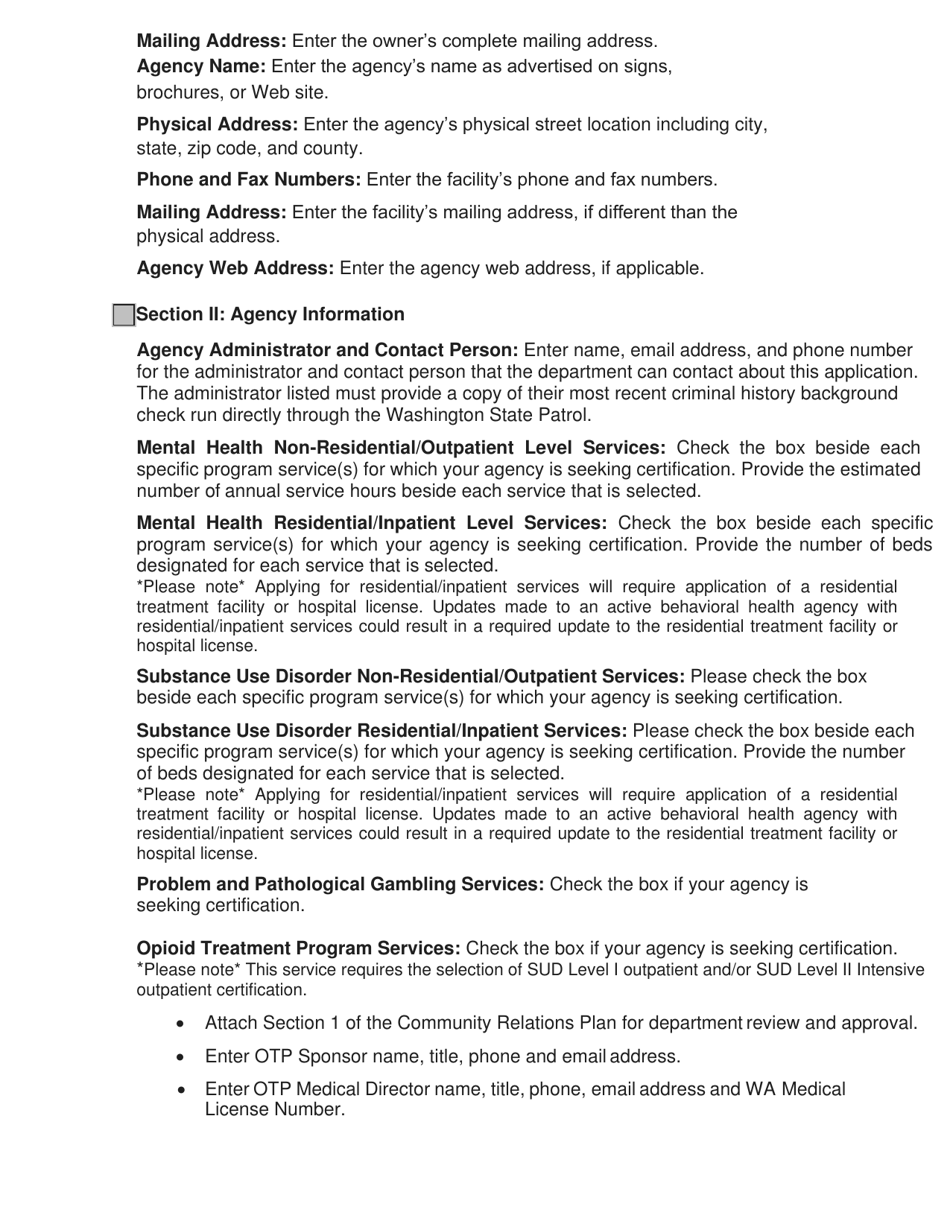 DOH Form 611-022 Behavioral Health Agency License Application - Washington, Page 4