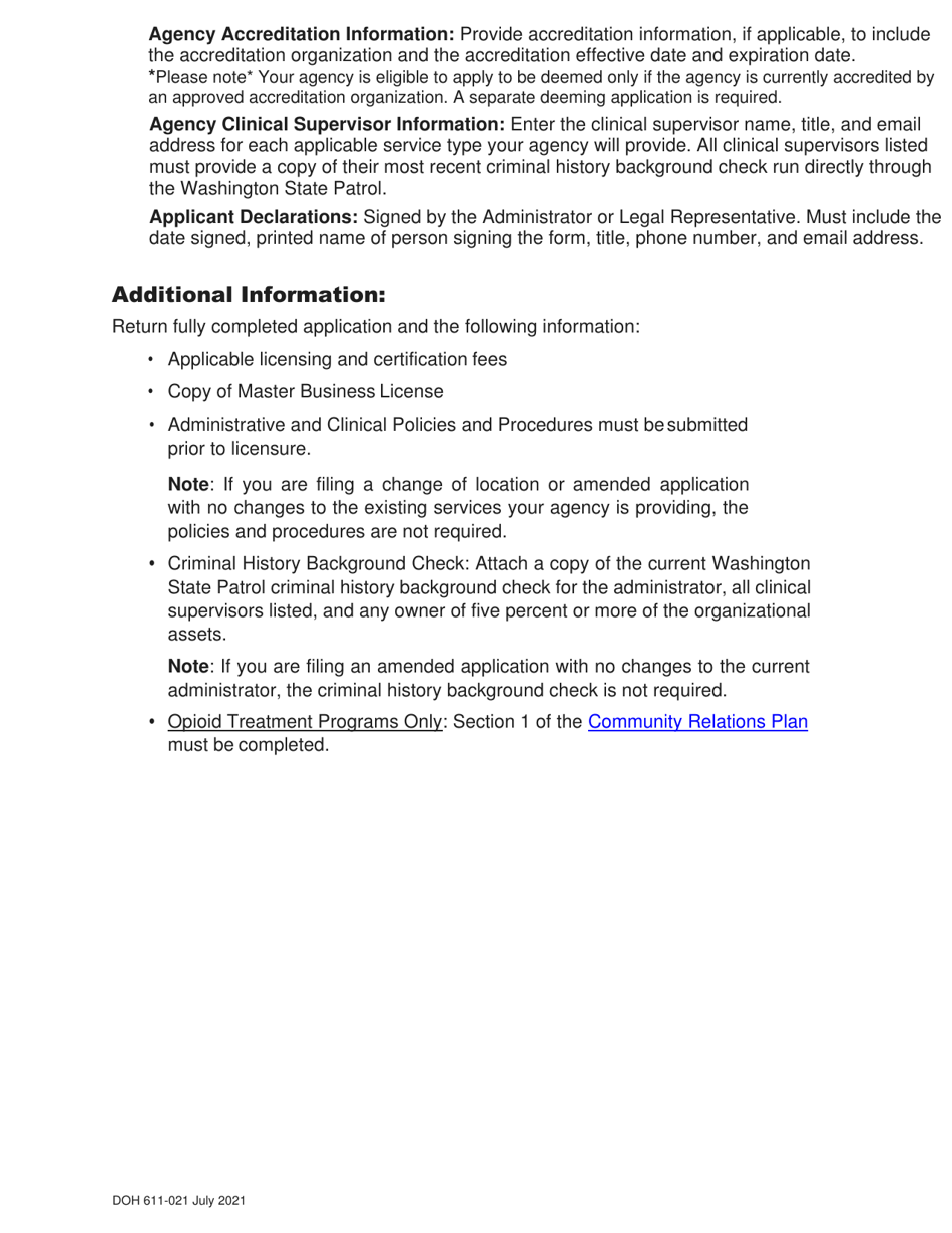 DOH Form 611-022 Behavioral Health Agency License Application - Washington, Page 5