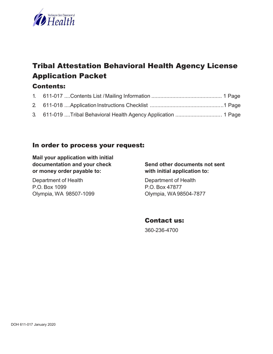 DOH Form 611-019 Tribal Attestation Behavioral Health Agency License Application - Washington, Page 1