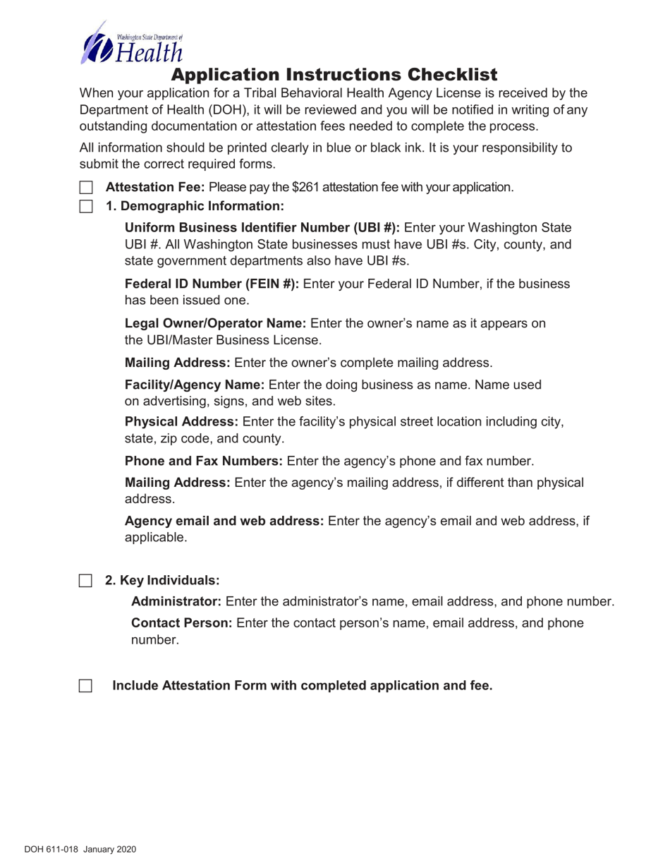 DOH Form 611-019 Tribal Attestation Behavioral Health Agency License Application - Washington, Page 2