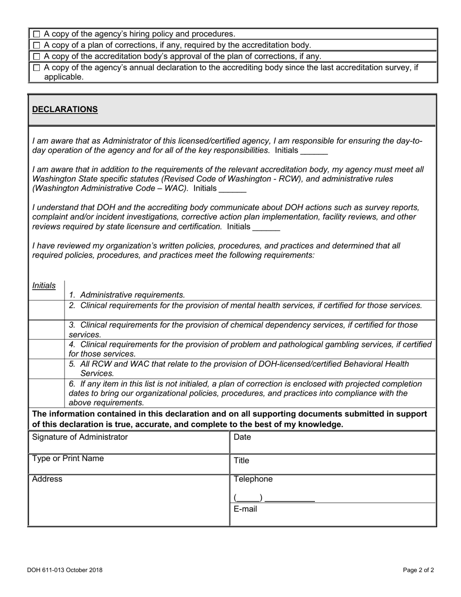 DOH Form 611-013 Deeming Application - Washington, Page 2