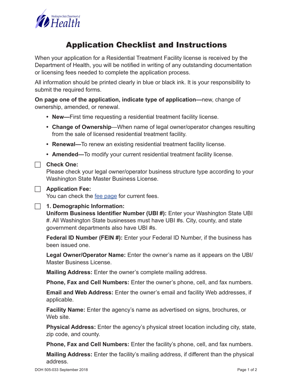 DOH Form 505-023 Residential Treatment Facility License Application Packet - Washington, Page 3