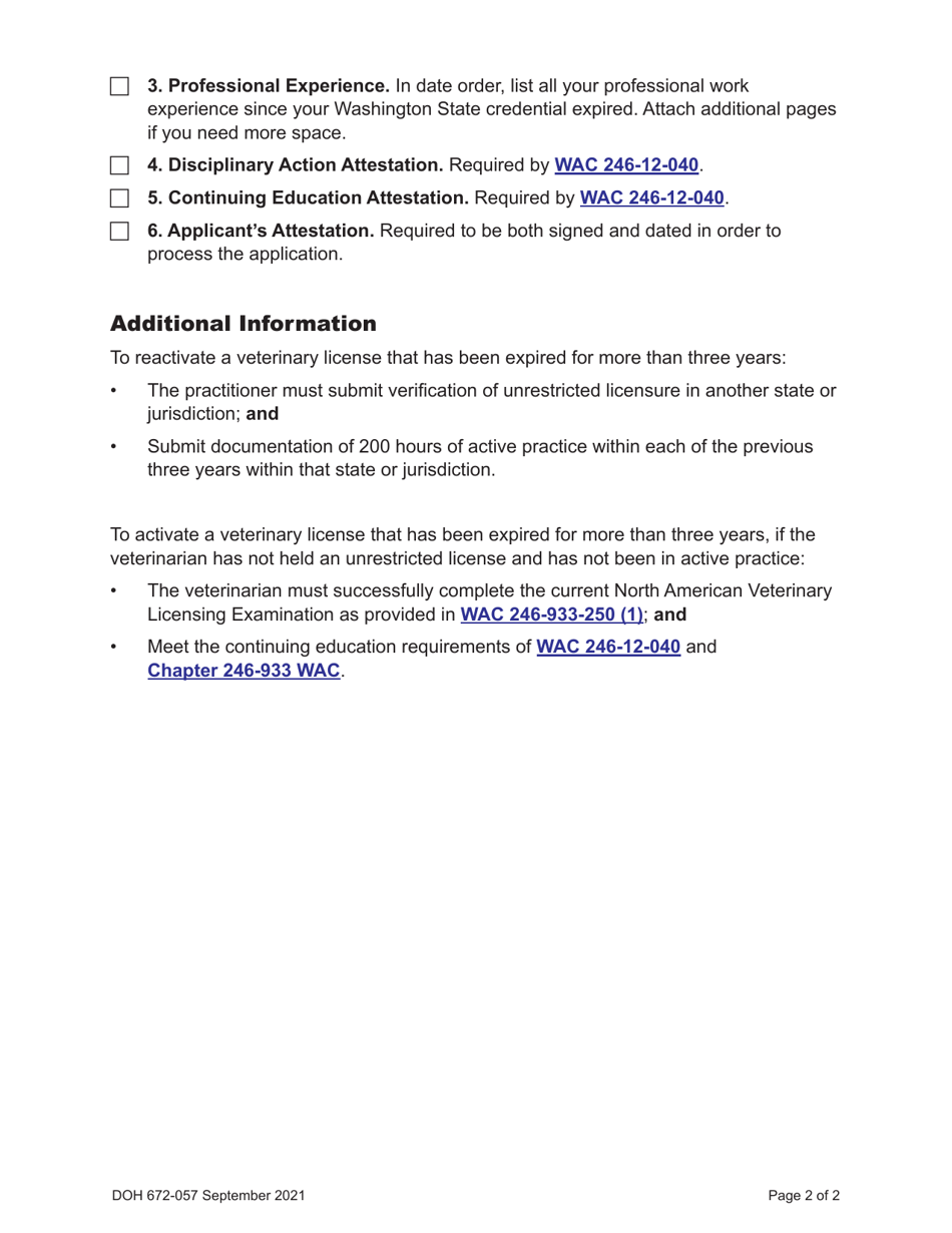 DOH Form 672-056 Veterinarian Expired License Activation Packet - Washington, Page 4