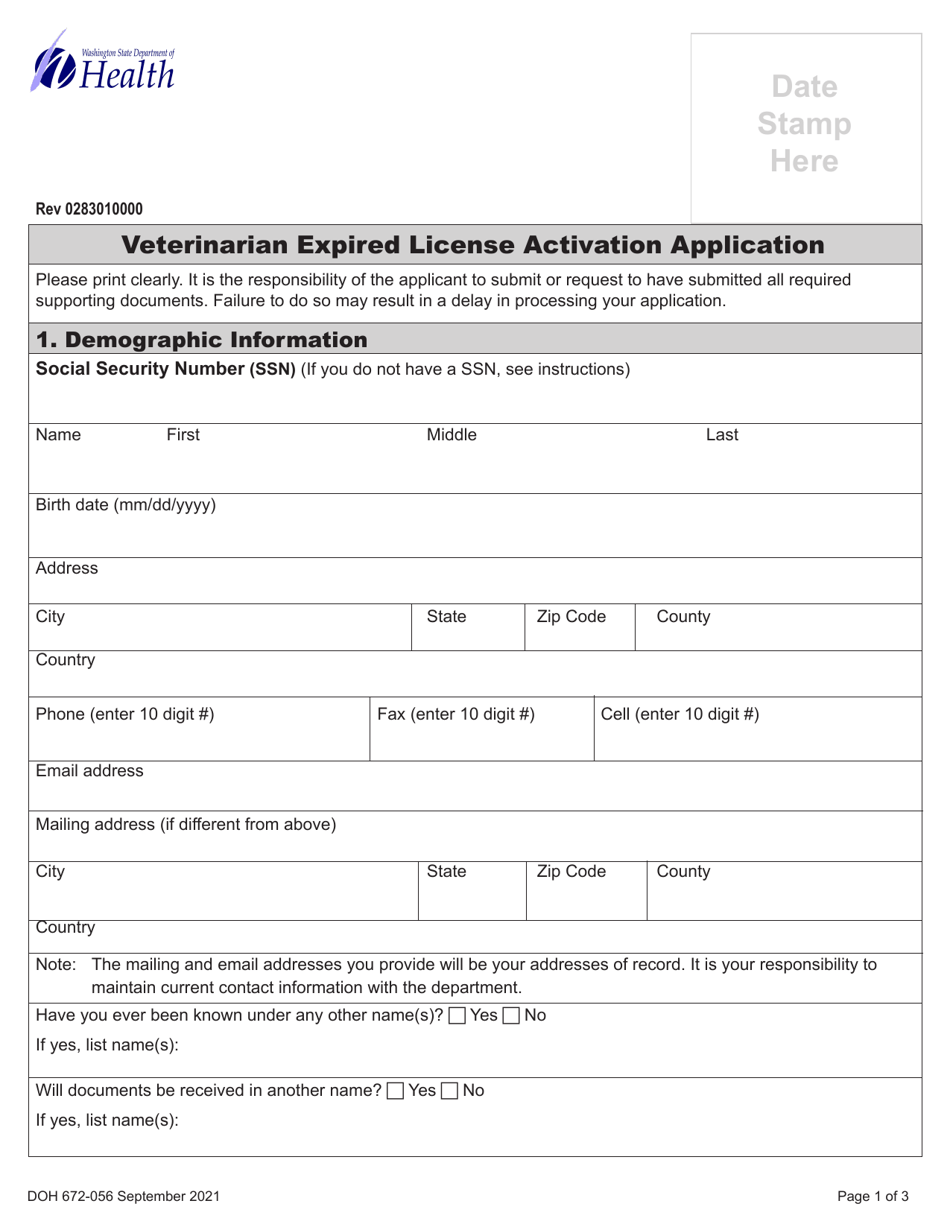 DOH Form 672-056 Veterinarian Expired License Activation Packet - Washington, Page 5