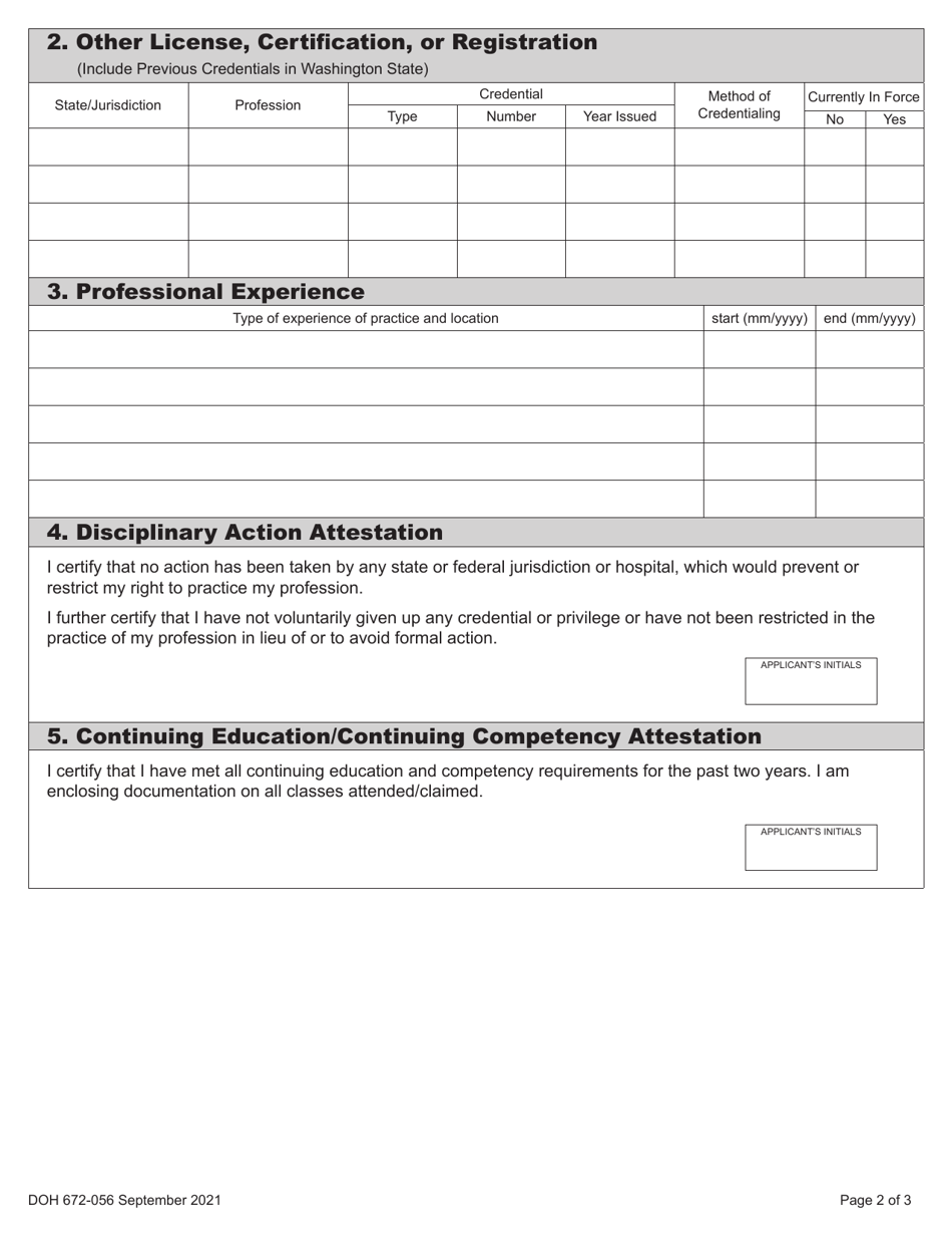 DOH Form 672-056 Veterinarian Expired License Activation Packet - Washington, Page 6