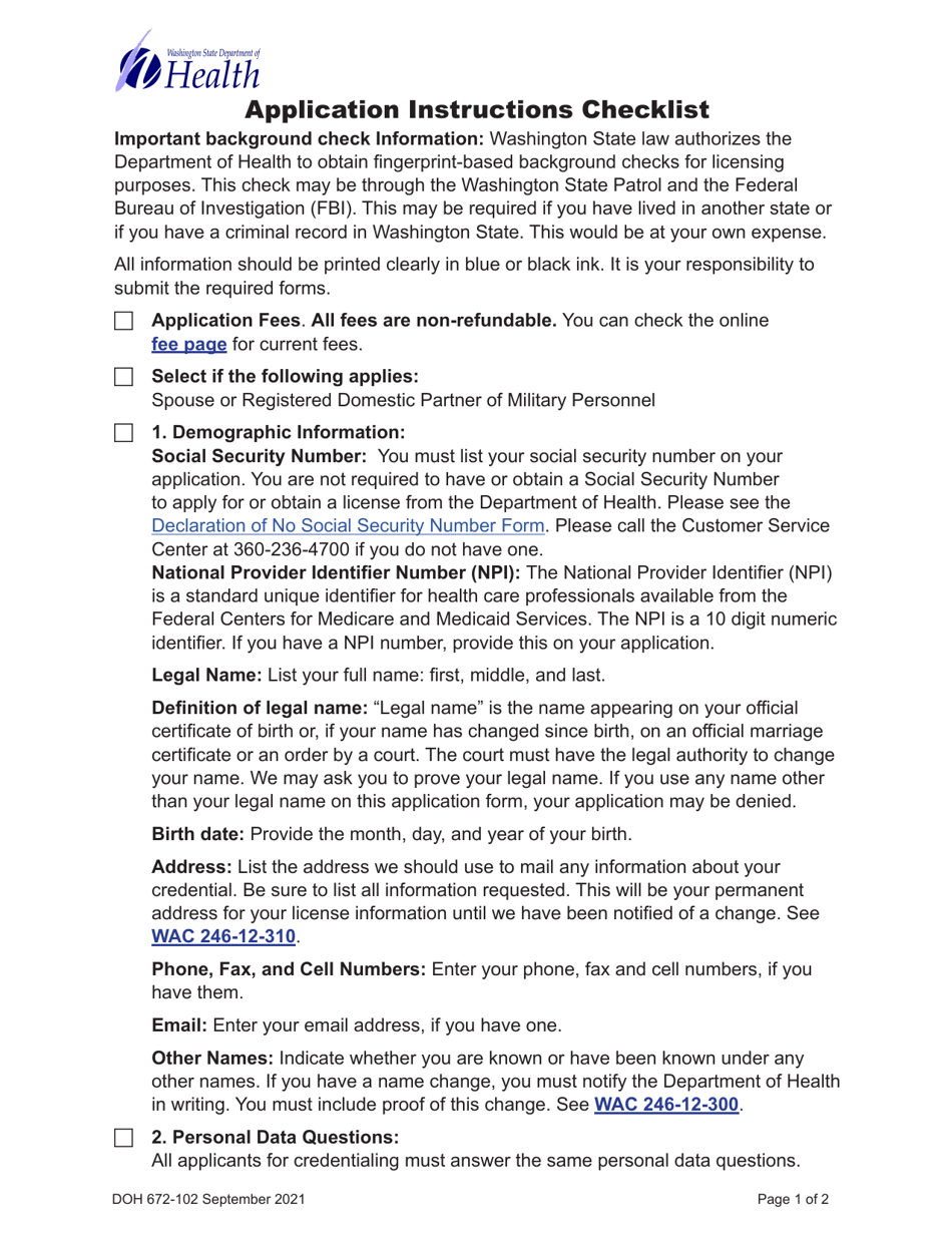 DOH Form 672-104 Veterinary Specialty License Application Packet - Washington, Page 3