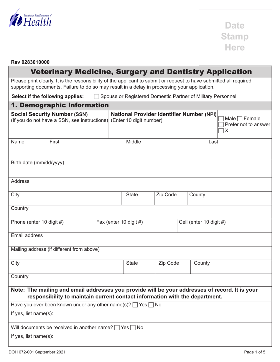DOH Form 672-001 Veterinary License Application Packet - Washington, Page 9