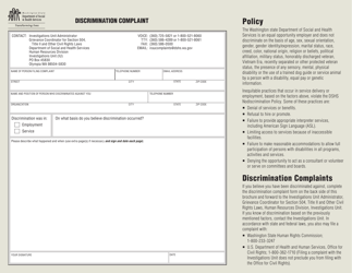 DSHS Form 22-171 Discrimination Complaint - Washington, Page 2