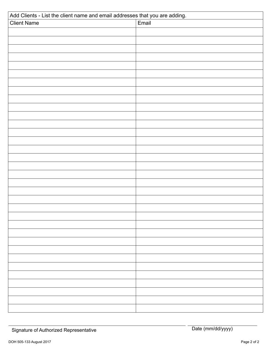 DOH Form 505-133 Credential Status Change Form - Washington, Page 2