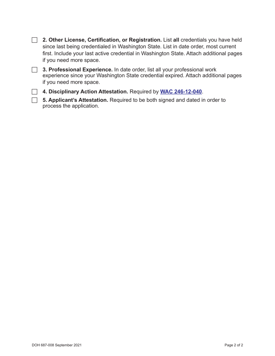 DOH Form 687-006 Dietitian / Nutritionist Expired Certification Activation Application Packet - Washington, Page 4