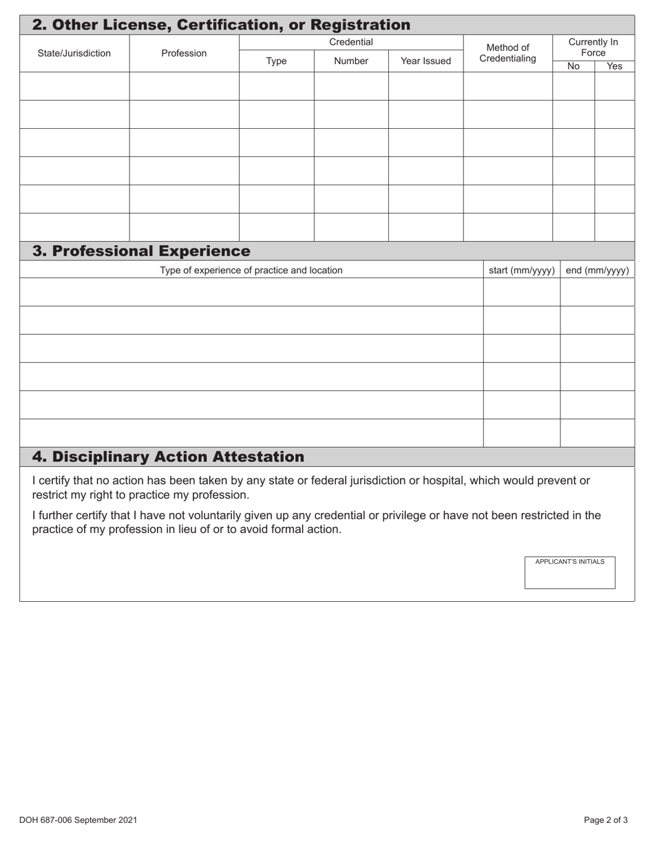 DOH Form 687-006 Dietitian / Nutritionist Expired Certification Activation Application Packet - Washington, Page 6
