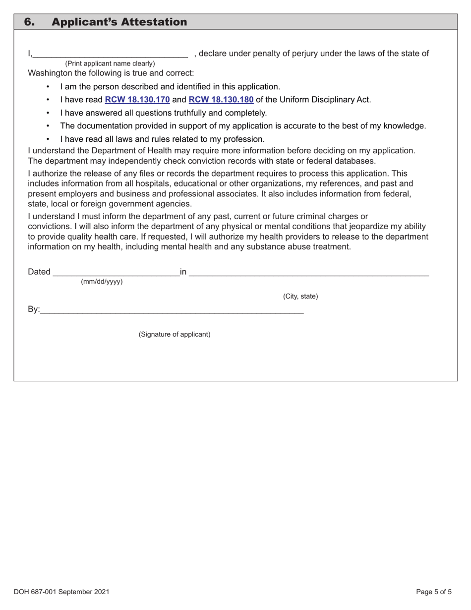 DOH Form 687-001 Dietitian / Nutritionist Certification Application Packet - Washington, Page 11