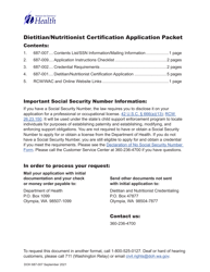 DOH Form 687-001 Dietitian/Nutritionist Certification Application Packet - Washington