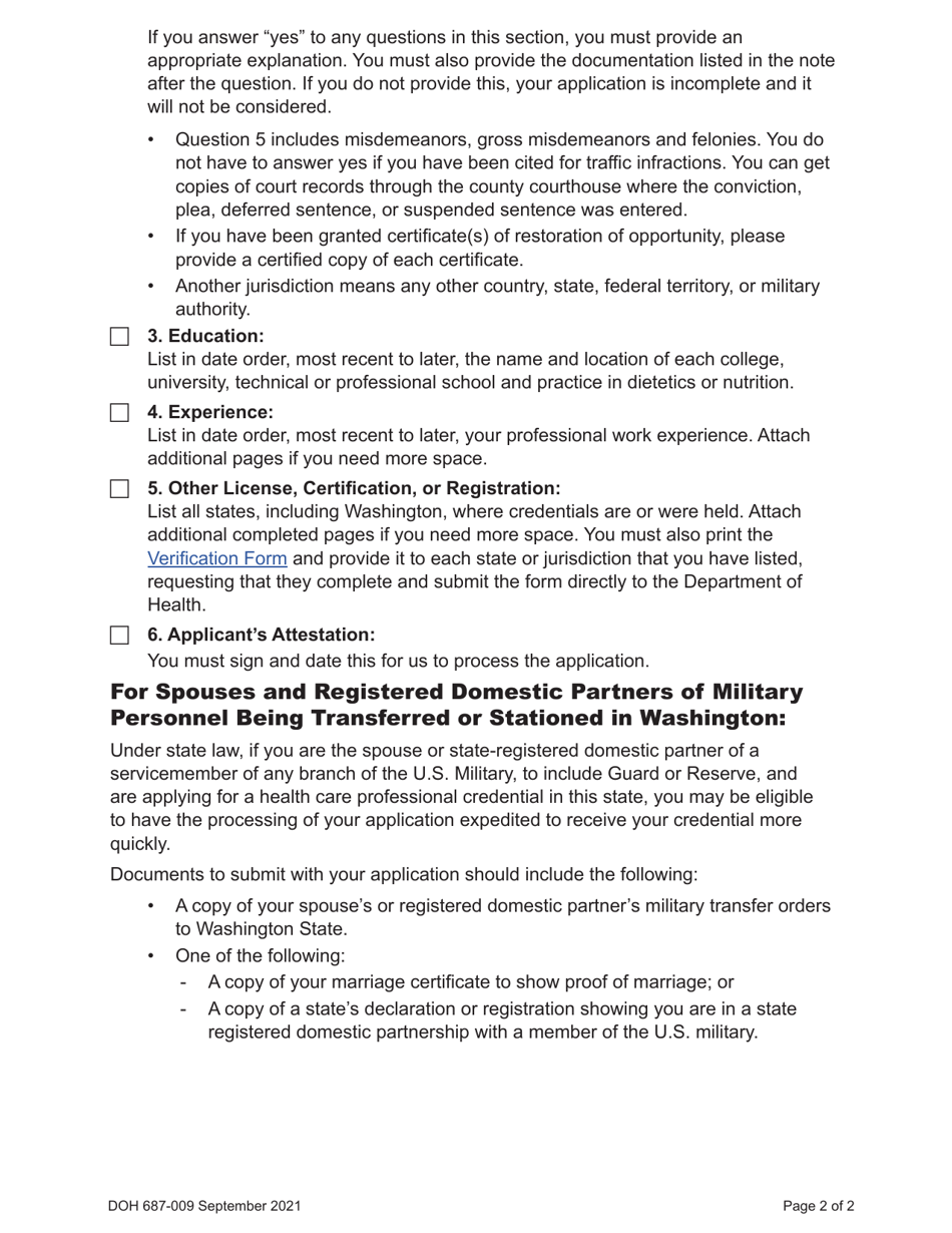 DOH Form 687-001 Dietitian / Nutritionist Certification Application Packet - Washington, Page 4