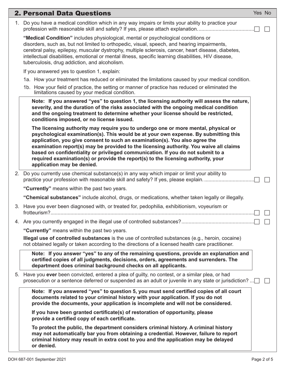 DOH Form 687-001 Dietitian / Nutritionist Certification Application Packet - Washington, Page 8