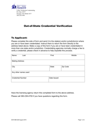 Document preview: DOH Form 686-026 Out-of-State Credential Verification - Washington