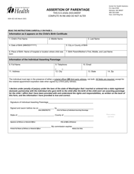 Document preview: DOH Form 422-165 Assertion of Parentage - Washington